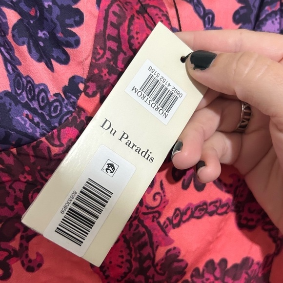 Du Paradis Colorblock Pink Coral Asymmetrical Hem Midi Sundress NEW SIZE LARGE - Picture 6 of 8